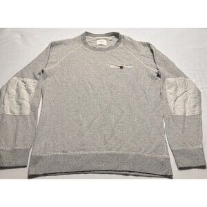 Billy Reid Sweatshirt Mens Medium Grey Elbow Patch Cotton Polyester Crewneck